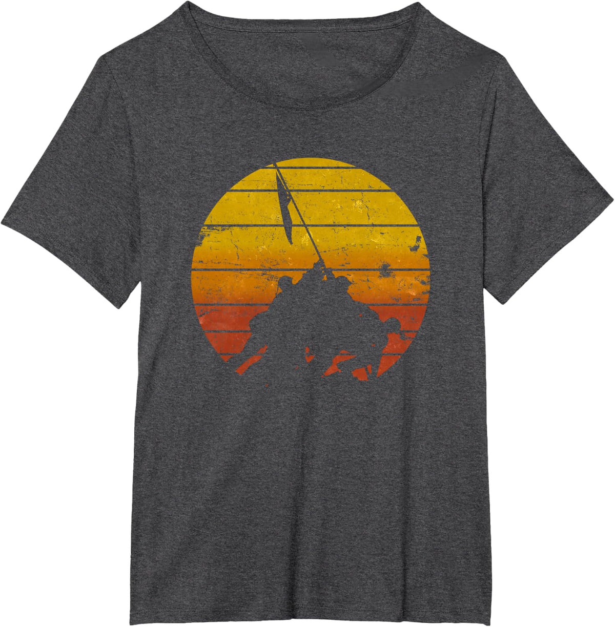 Iwo Jima Flag Raising Sunrise Vintage Military T-Shirt - Dark Heather Grey