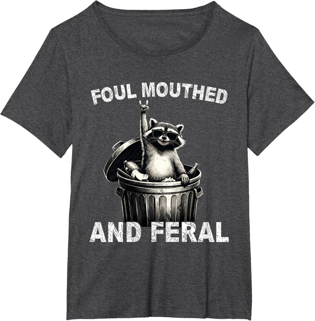 Foul Mouthed and Feral Raccoon Funny Trash Panda Vintage T-Shirt - Dark Heather Grey