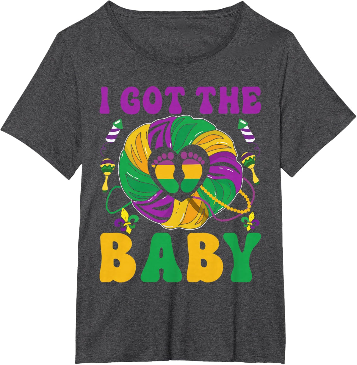Mardi Gras I Got The Baby Pregnancy Announcement T-Shirt - Dark Heather Grey