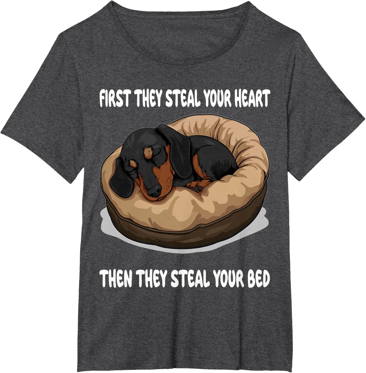 Dachshund Wiener Doxie Sleeping Pajamas Nightgown T-Shirt - Dark Heather Grey