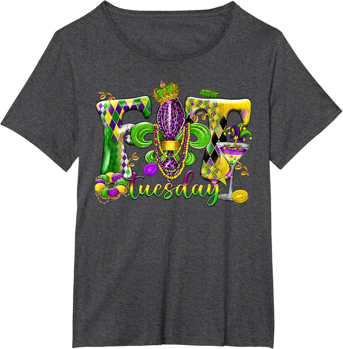 Fat Tuesday Mardi Gras 2025 Carnival Men Women Kids T-Shirt - Dark Heather Grey