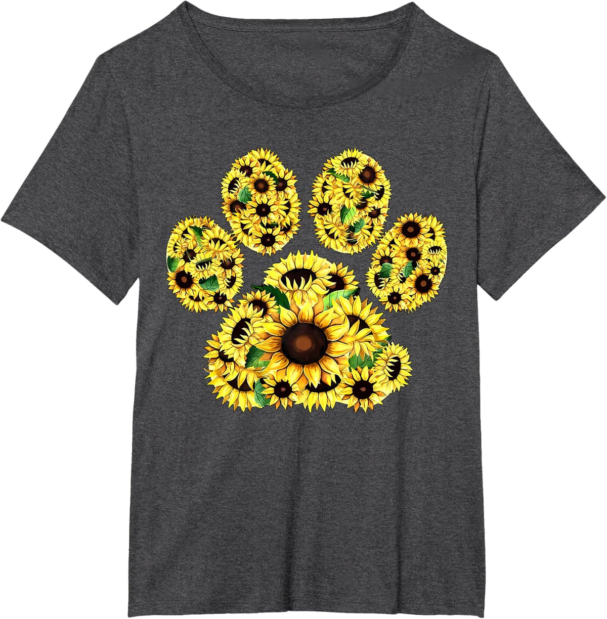 Sunflower Paw Print Dog Lovers Puppy Dog Mom Men Women Kids T-Shirt - Dark Heather Grey