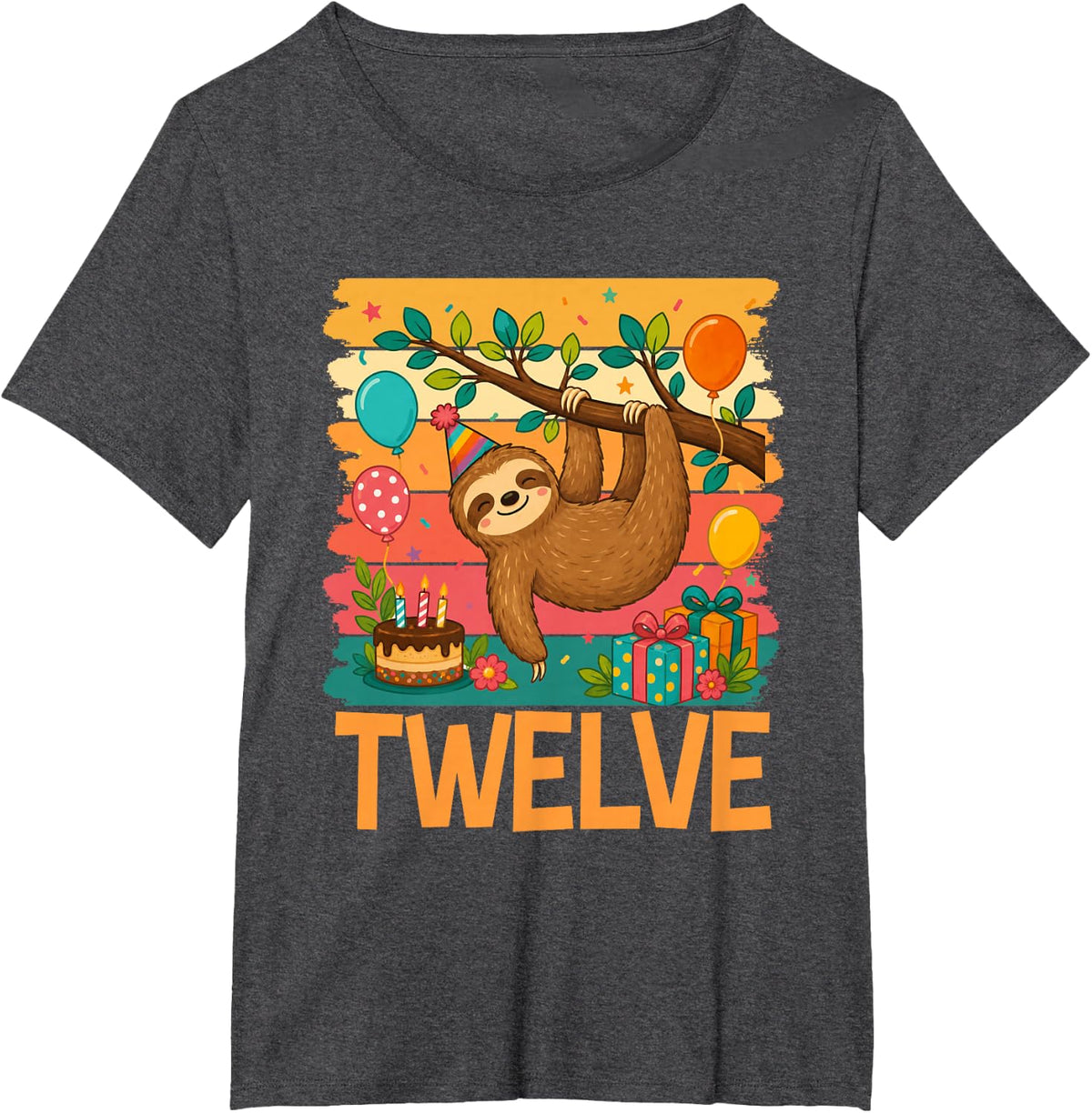 12th Birthday Sloth Lovers Themed 12 Year Old Birthday T-Shirt - Dark Heather Grey