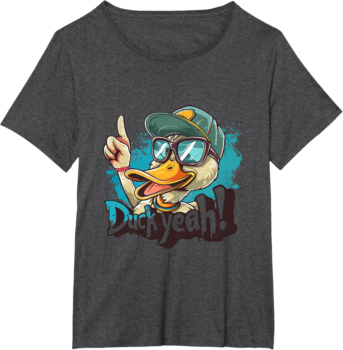 Duck Yeah Thumbs Up Cool Cartoon Duck with Hat Sunglasses T-Shirt - Dark Heather Grey