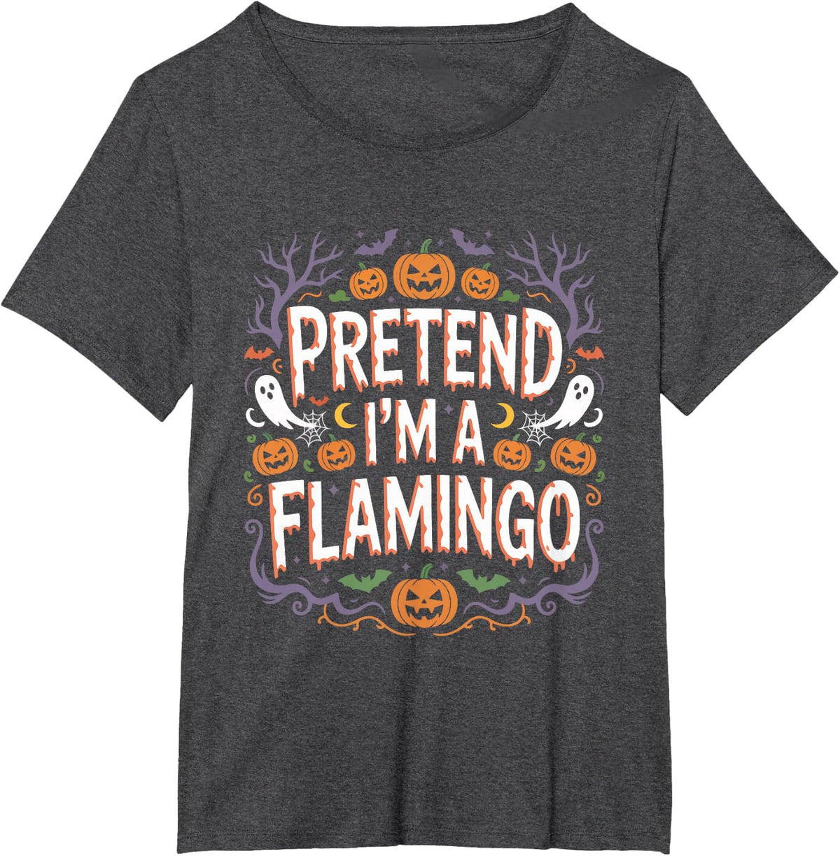 Pretend I'm A Flamingo Funny Halloween Scary T-Shirt - Dark Heather Grey
