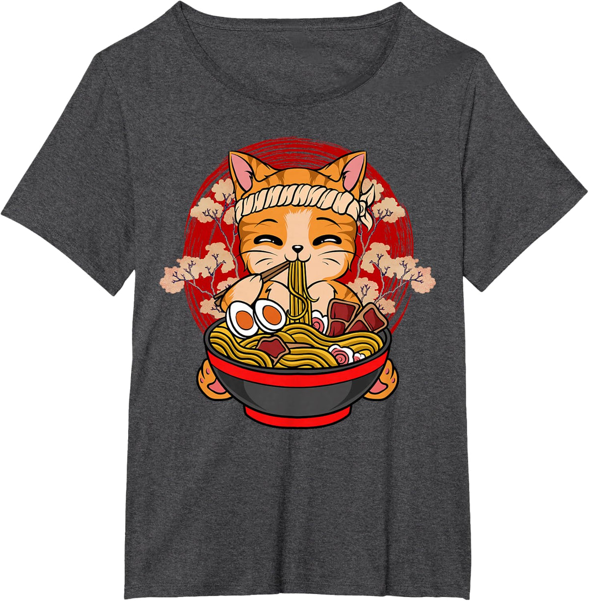 Cat Eating Ramen Shirt Kawaii Anime Japanese Noodles Funny Cat Tee T-Shirt - Dark Heather Grey