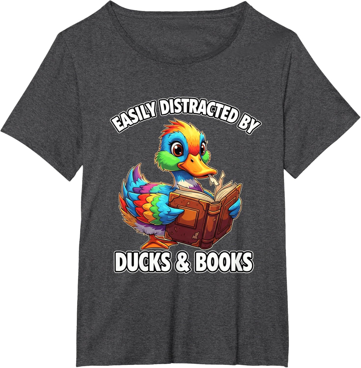 Funny Cool Vintage Easily Distracted By Ducks & Books Lover T-Shirt - Dark Heather Grey