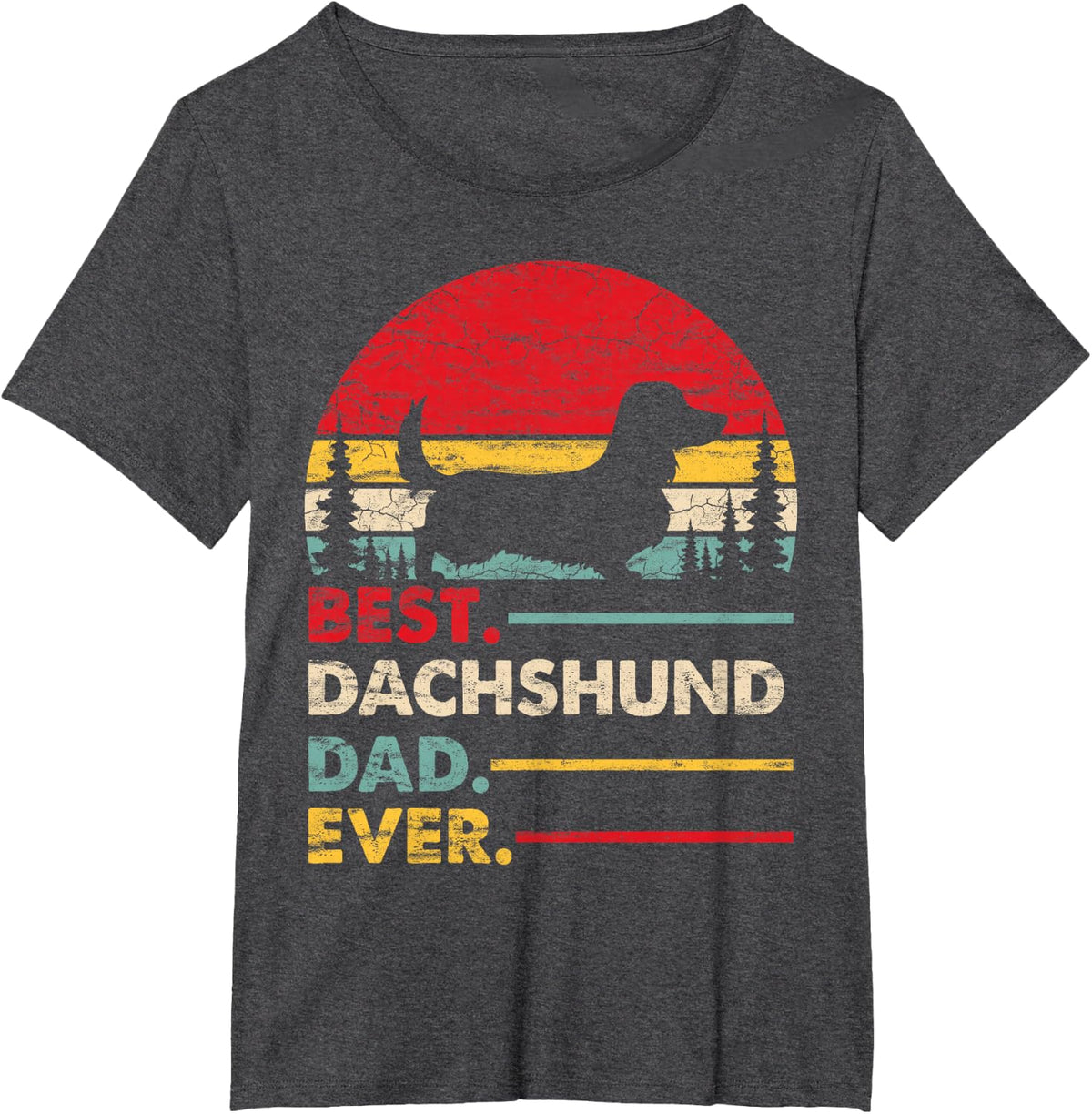 Dachshund Long Haired Best Dad Ever Gift Dog Vintage Retro T-Shirt - Dark Heather Grey