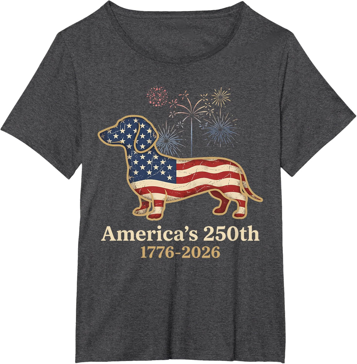 Dachshund 250th Patriotic Dog Fireworks Funny Wiener Dog T-Shirt - Dark Heather Grey