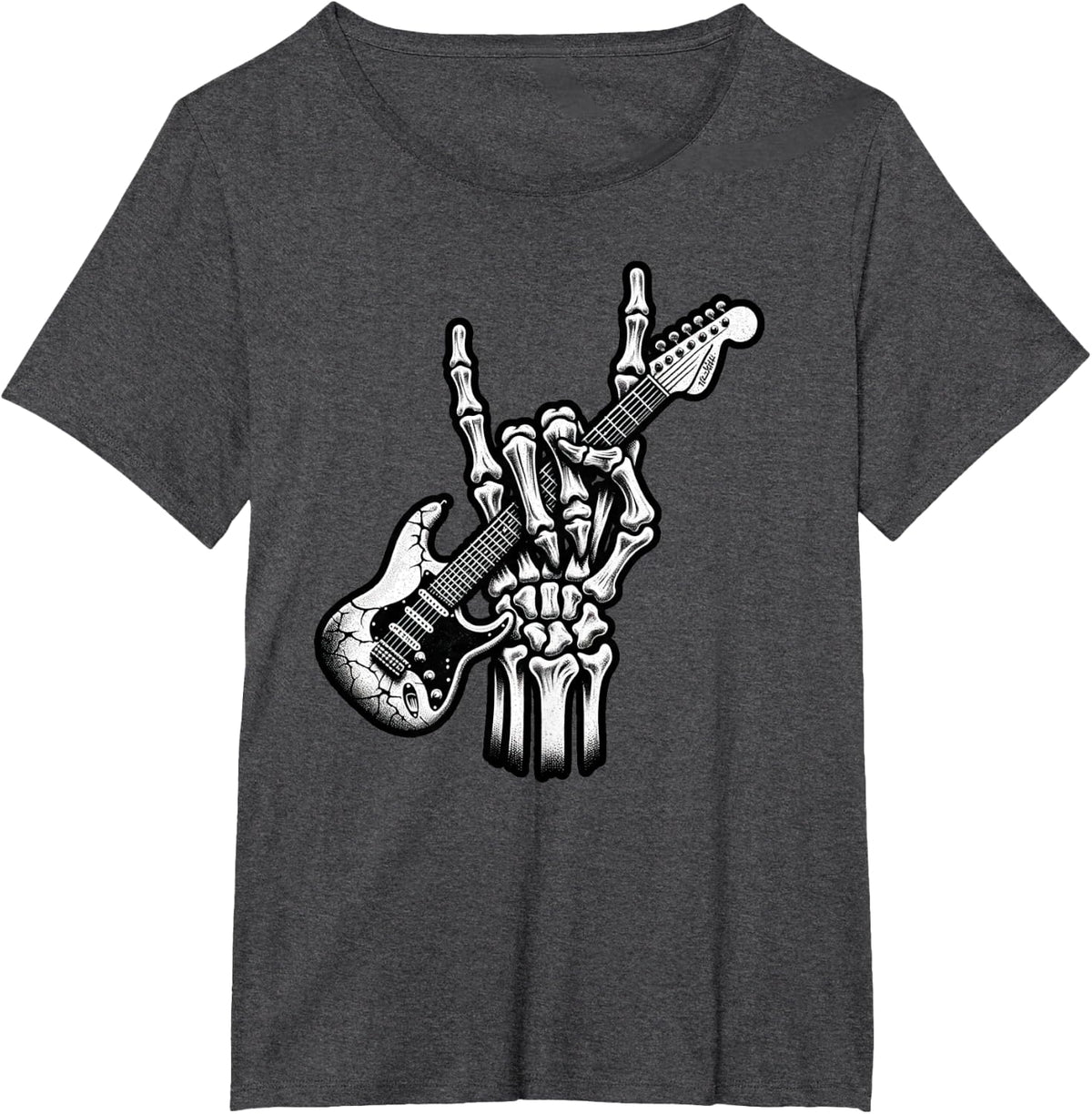 Funny Skeleton Electric Guitar Guitarist Rock Music Grunge T-Shirt - Dark Heather Grey