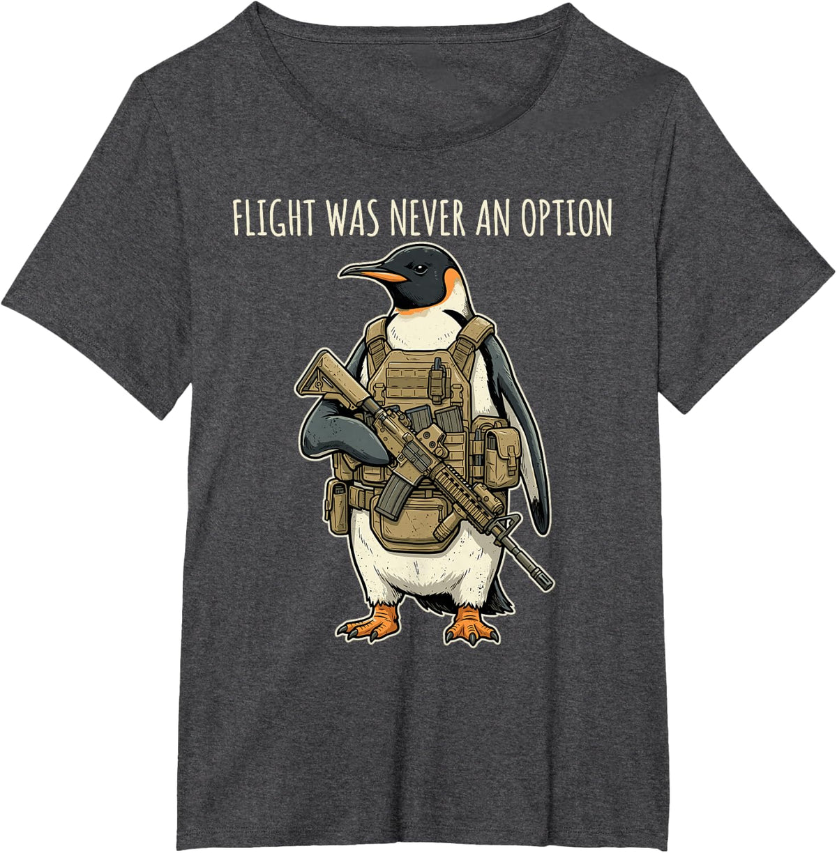 Flight was Never an Option Tactical Penguin Funny Bird Joke T-Shirt - Dark Heather Grey