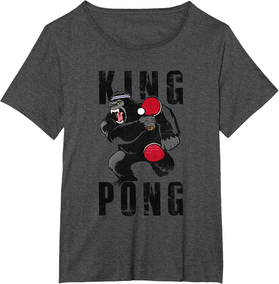 Vintage King Pong - Ping Pong Table Tennis Player Game Gift T-Shirt - Dark Heather Grey