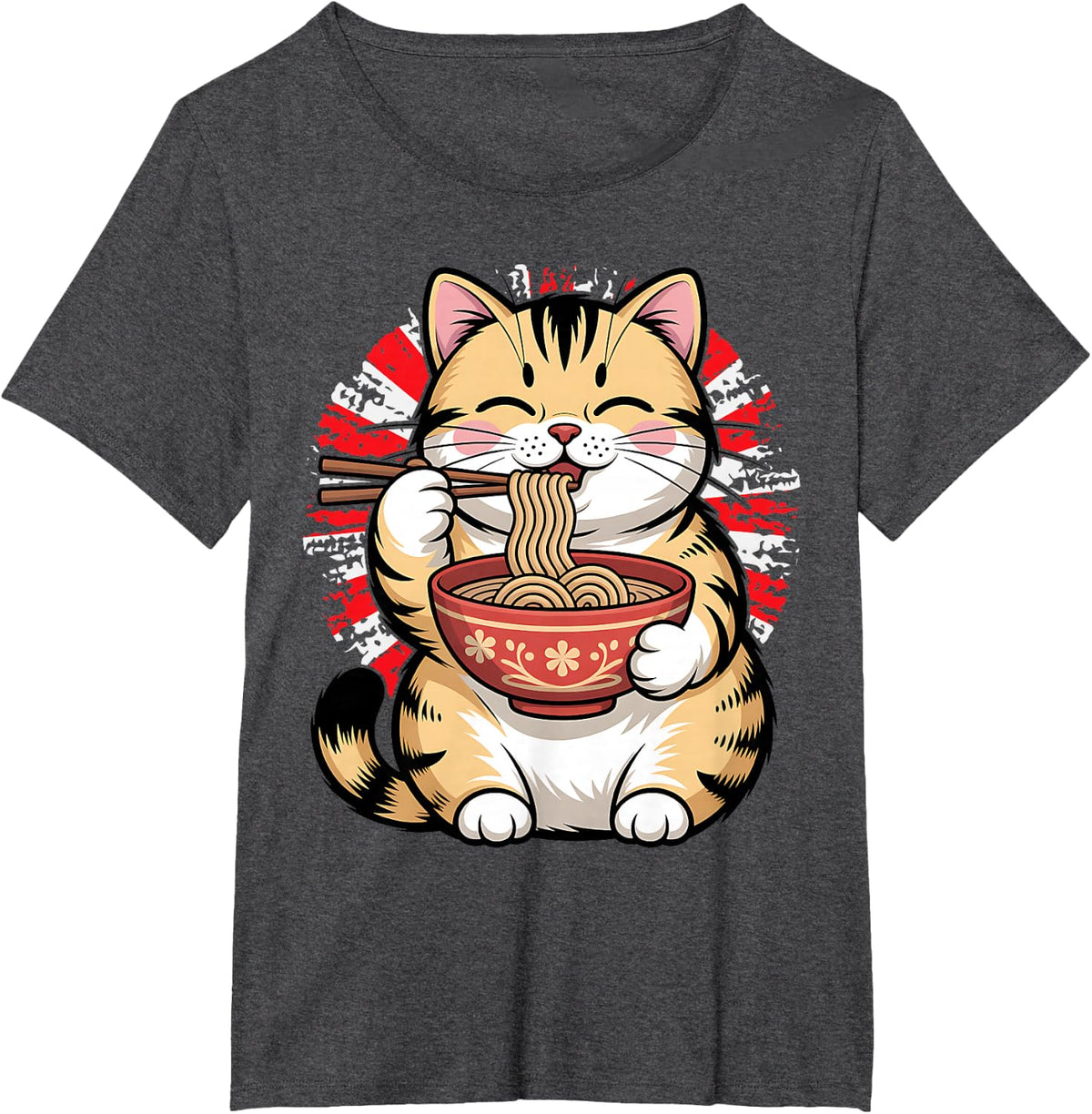 Cute Cat Ramen Noodle Toddler Boy Girl Funny Kawaii Anime T-Shirt - Dark Heather Grey
