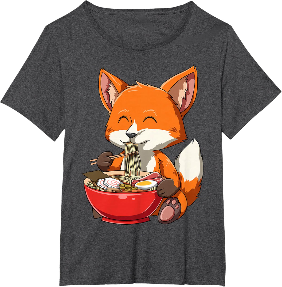 Fox Eating Ramen Ramen Noodle Lovers Fox Themed Gift T-Shirt - Dark Heather Grey