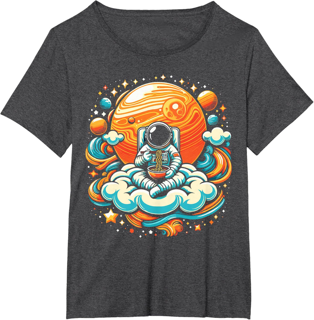 Astronaut Ramen Eating Noodles Anime Space Astronaut T-Shirt - Dark Heather Grey