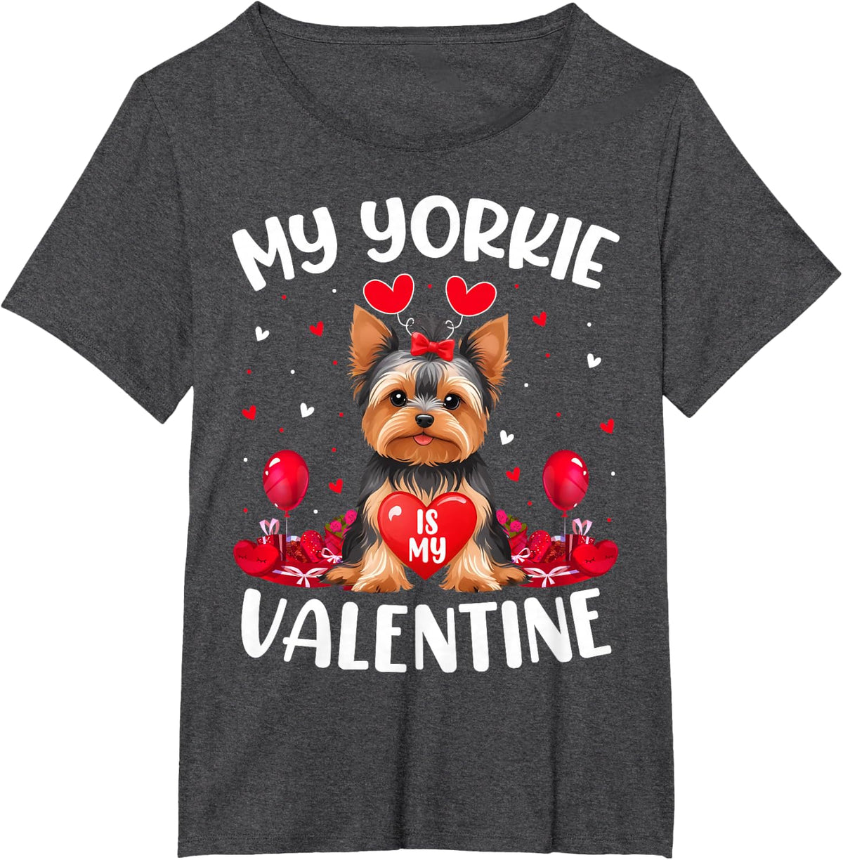 Yorkie Is My Valentine Love Heart Yorkie Dog Valentines Day Men Women Girls Kids T-Shirt - Dark Heather Grey