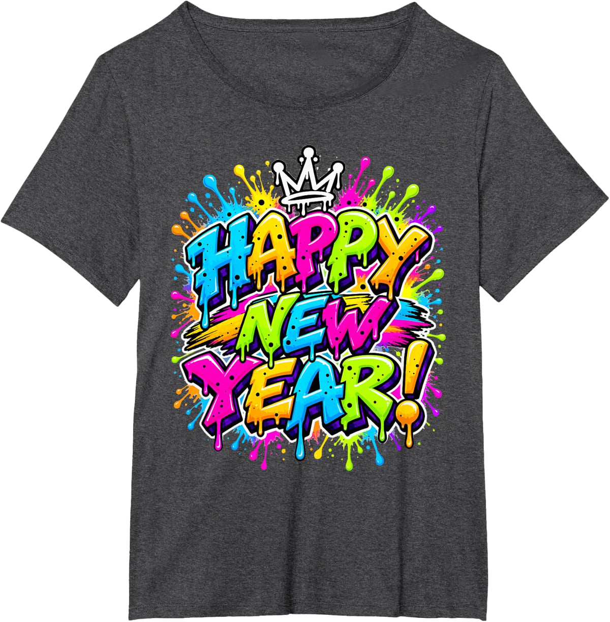 Happy New Year Colorful Graffiti Drip Art T-Shirt - Dark Heather Grey