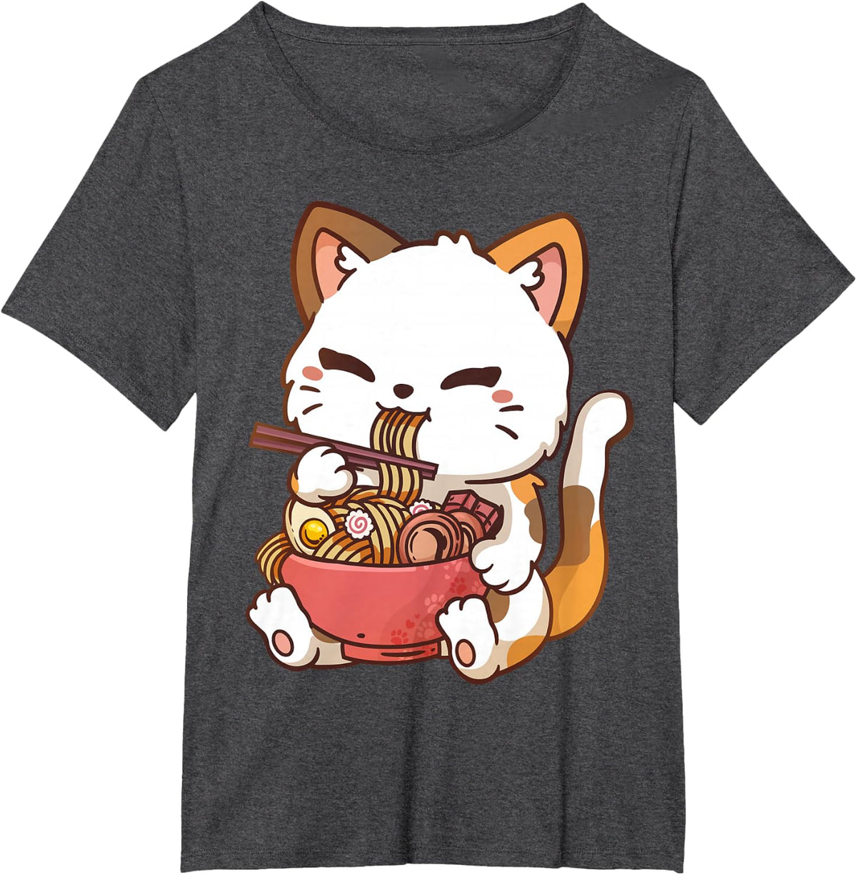 Ramen Cat Anime Kawaii Cat Eating Ramen Tee T-Shirt - Dark Heather Grey