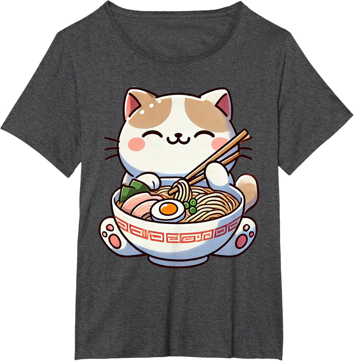 Ramen Cat Lover Gift Co. Kawaii Anime Japanese Kawaii Unisex-Adults & Kids T-Shirt - Dark Heather Grey