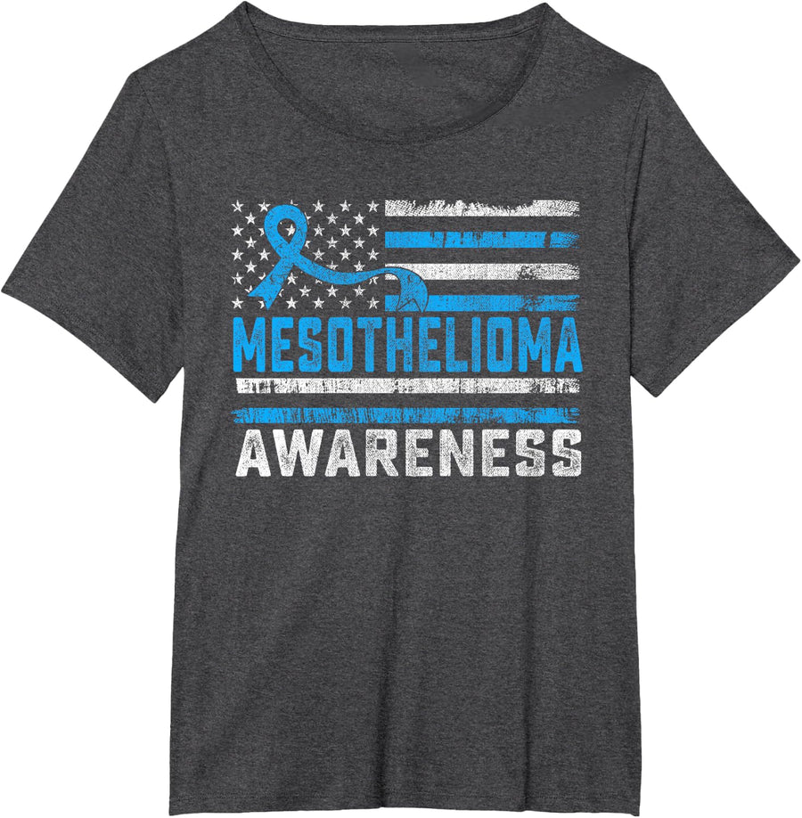 Mesothelioma Awareness Month American Flag Blue Ribbon T-Shirt - Dark Heather Grey