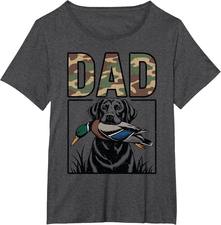 Men's Camo Mallard Duck Hunting Dad Black Lab Dog Camouflage T-Shirt - Dark Heather Grey
