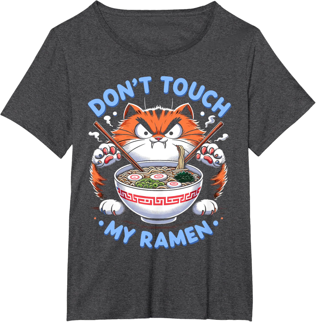 Funny Anime Ramen Cat Ramen Noodles T-Shirt - Dark Heather Grey