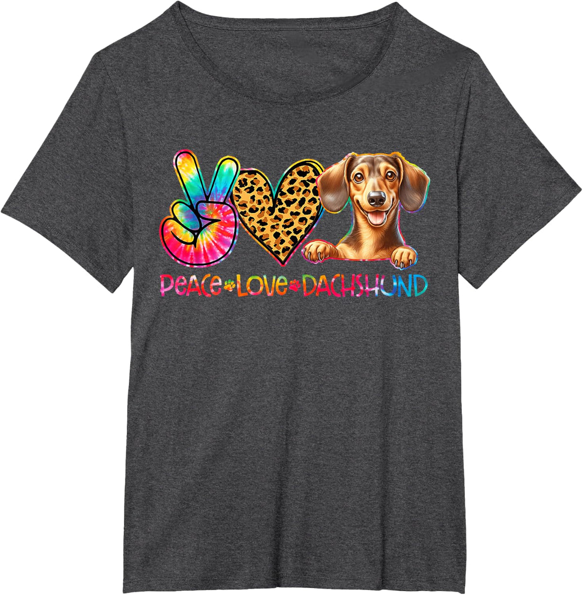 Peace Love Dachshund Tie Dye Dog Lover T-Shirt - Dark Heather Grey