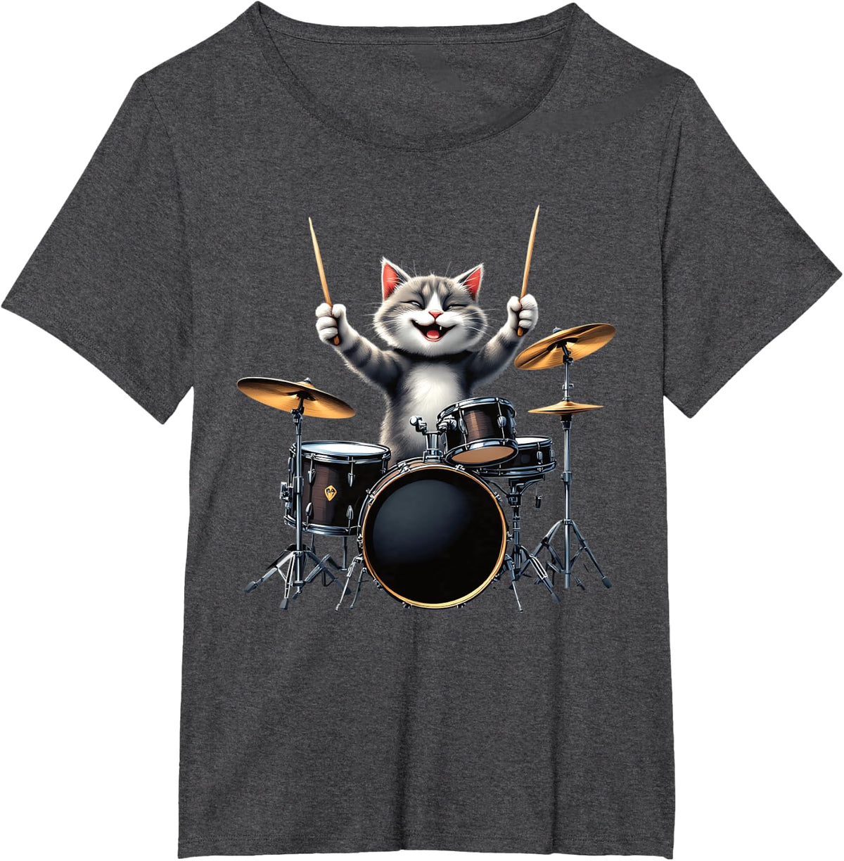 Funny Drumming Cat Shirt Rock Band Kitty Drummer Cat T-Shirt for Men Women - Dark Heather Grey