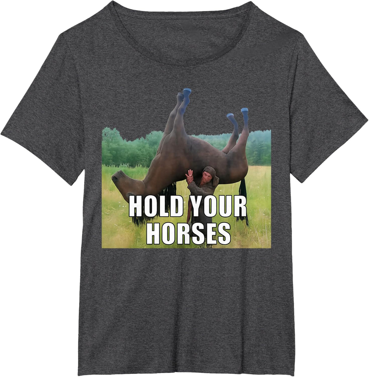 Hold Your Horses Funny Saying Men Women Sarcastic Humor T-Shirt - Dark Heather Grey