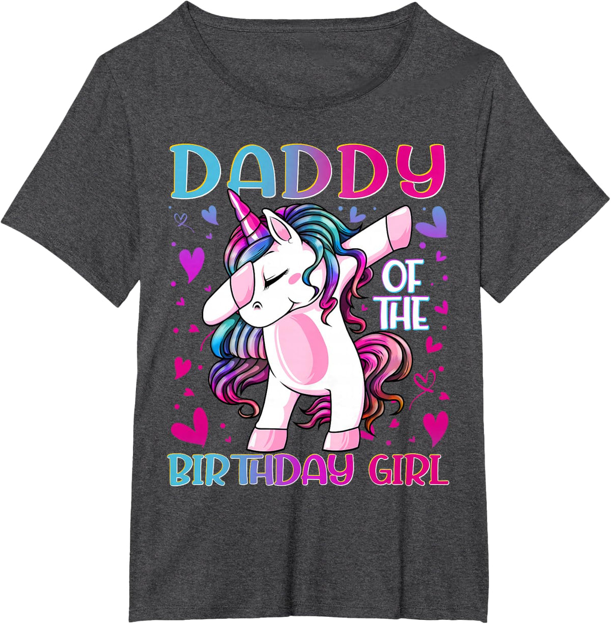 Daddy of The Birthday Girl Dabbing Unicorn Dad Daddy Gifts T-Shirt Small - Dark Heather Grey