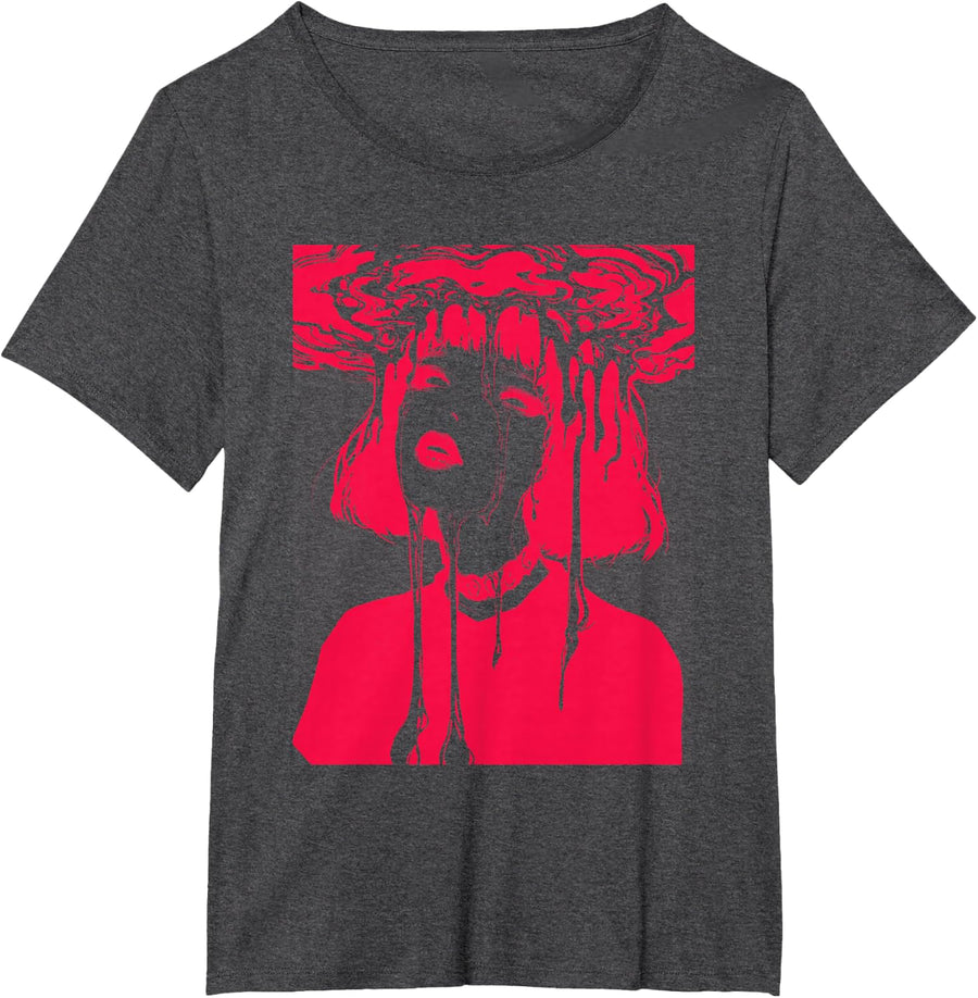 Ghoul Girl Spooky Goth T-Shirt | Trippy Horror Creepy Grunge Edgy Harajuku Tees For Women - Dark Heather Grey