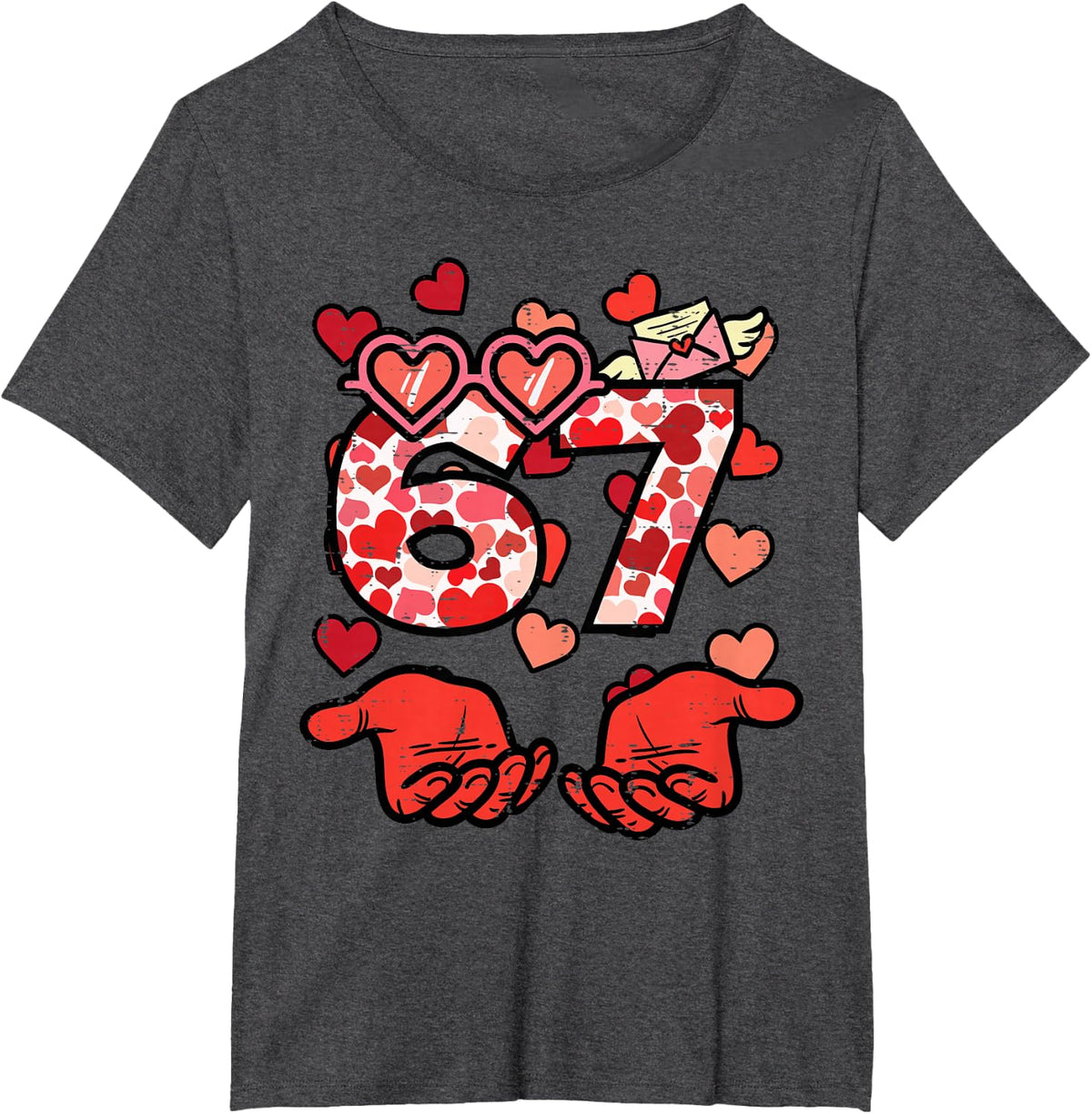 6 7 Valentines Day 67 Valentine Meme Kids Boys Youth Women T-Shirt - Dark Heather Grey
