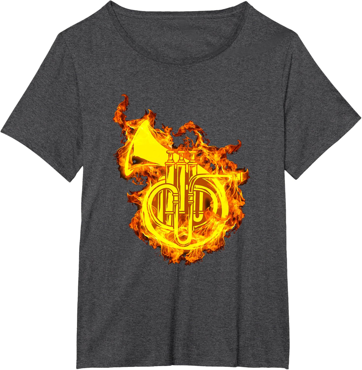 French Horn In Flames Gift Horn Lover T-Shirt - Dark Heather Grey