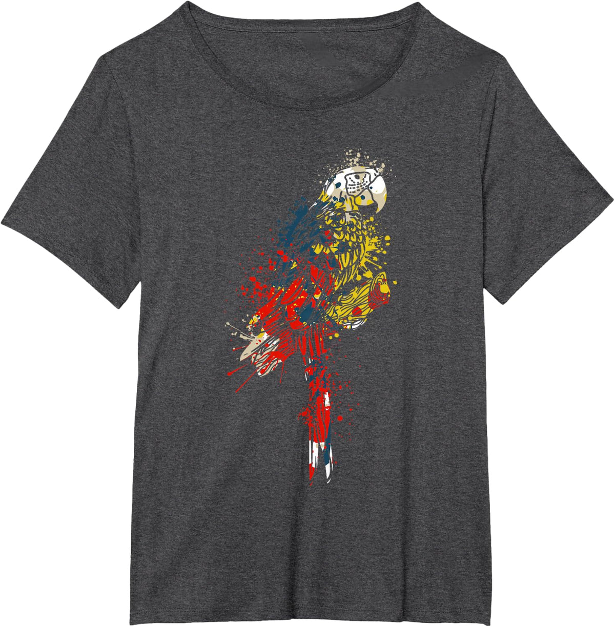 Colorful Splash Art Macaw Parrot Bird Lover T-Shirt - Dark Heather Grey