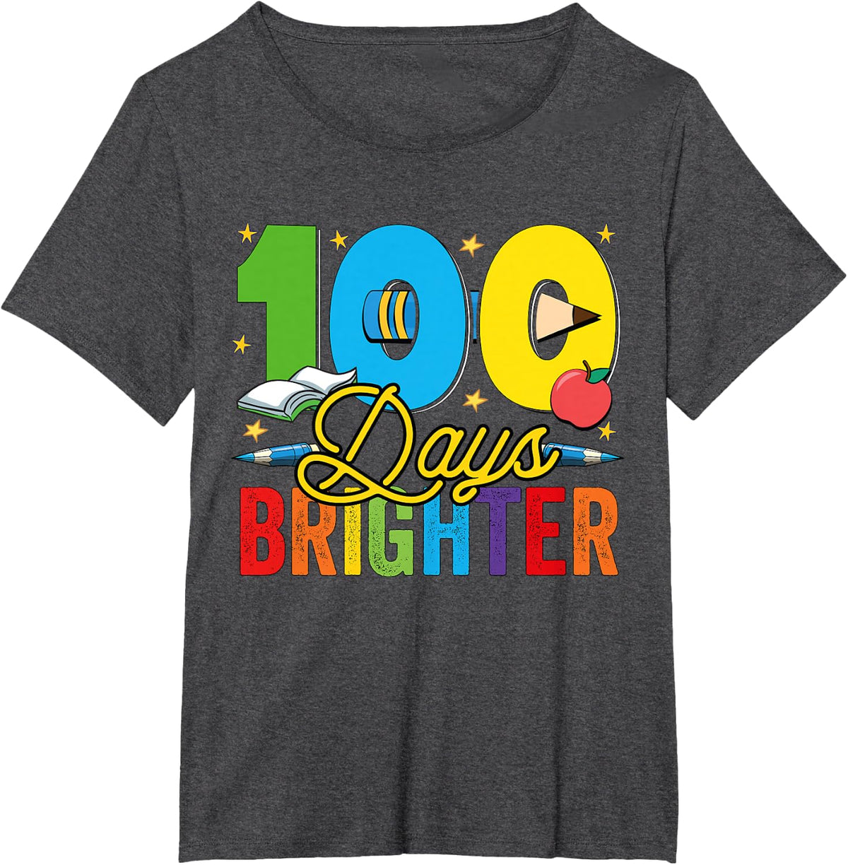 100 Days Brighter For Teachers And Kids Students T-Shirt Tee - Dark Heather Grey