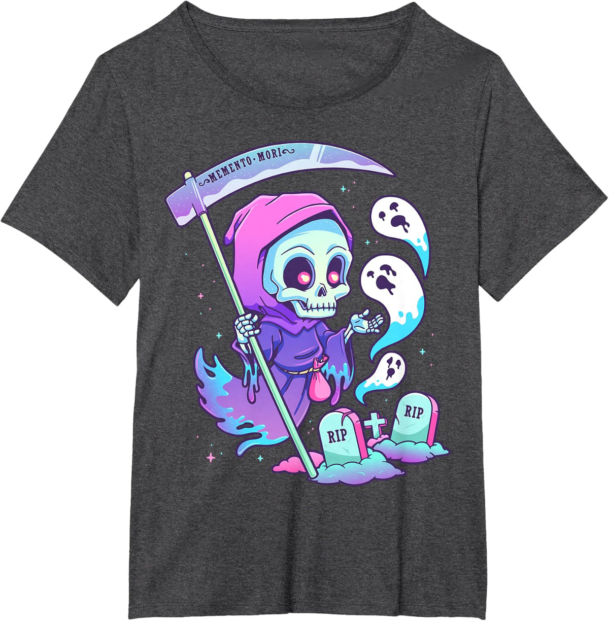 Pastel Goth Creepy Death Grim Reaper Kawaii Occult Menhera T-Shirt - Dark Heather Grey