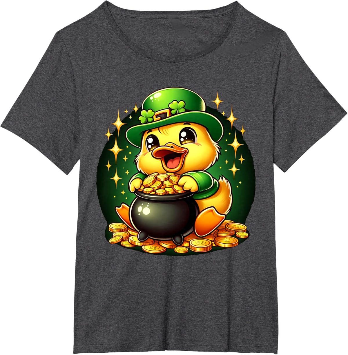 Duck Leprechaun Cute Funny Duck St. Patricks Day T-Shirt - Dark Heather Grey