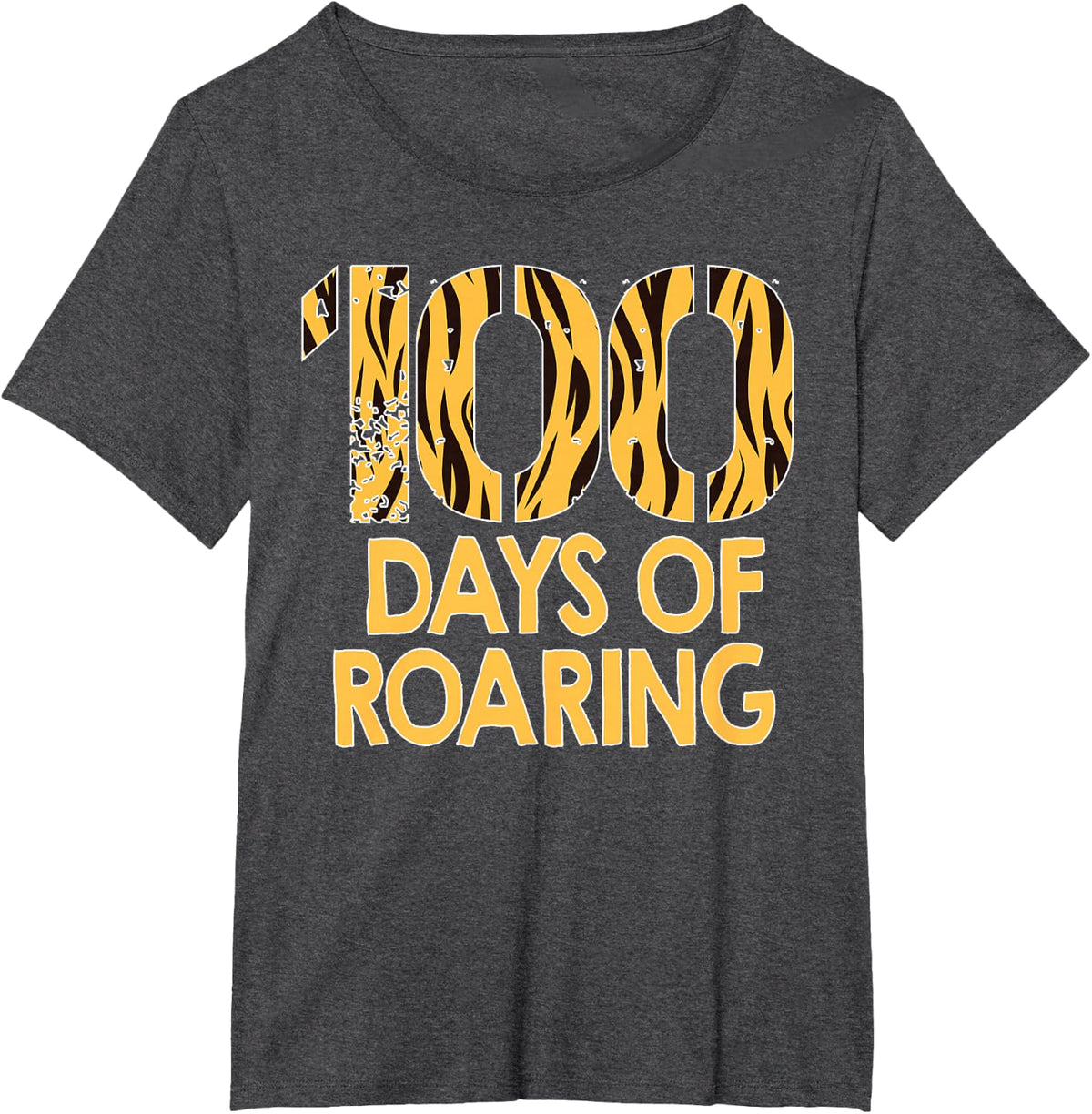 Tiger 100 Days Roaring Funny 100th Day Of School T-Shirt Tees For Kids Boys Girls - Dark Heather Grey