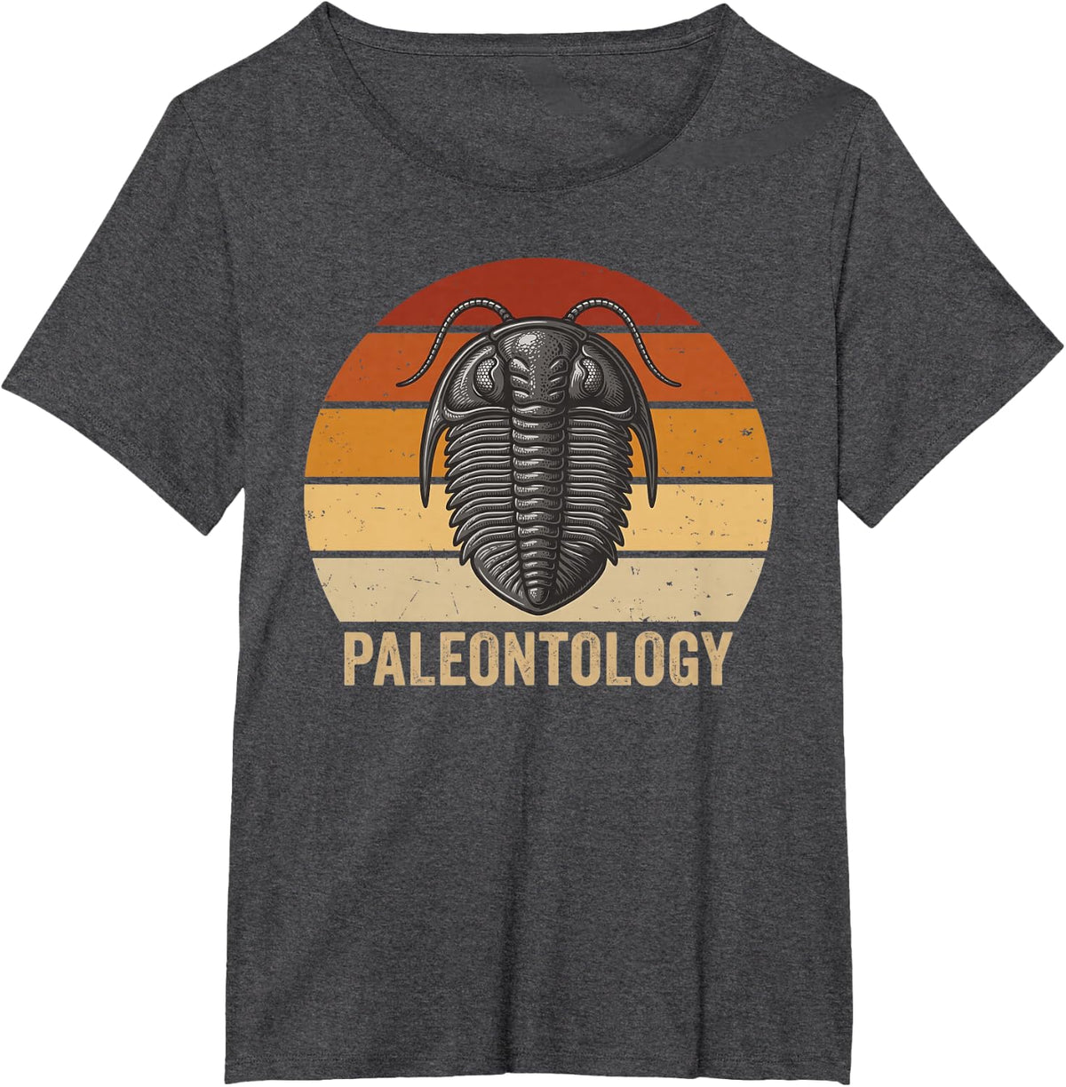 Dinosaur Fossil Paleontology Trilobite Retro Sunset Graphic T-Shirt - Dark Heather Grey