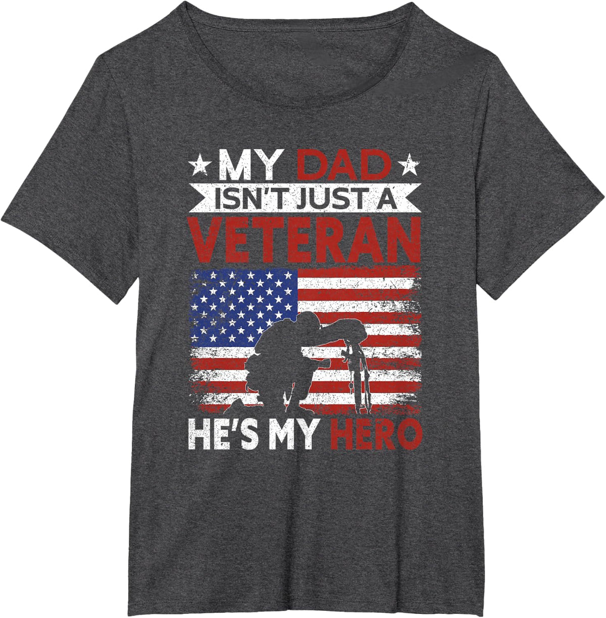 Veteran Dad He's My Hero | Proud American Veteran Dad T-Shirt - Dark Heather Grey