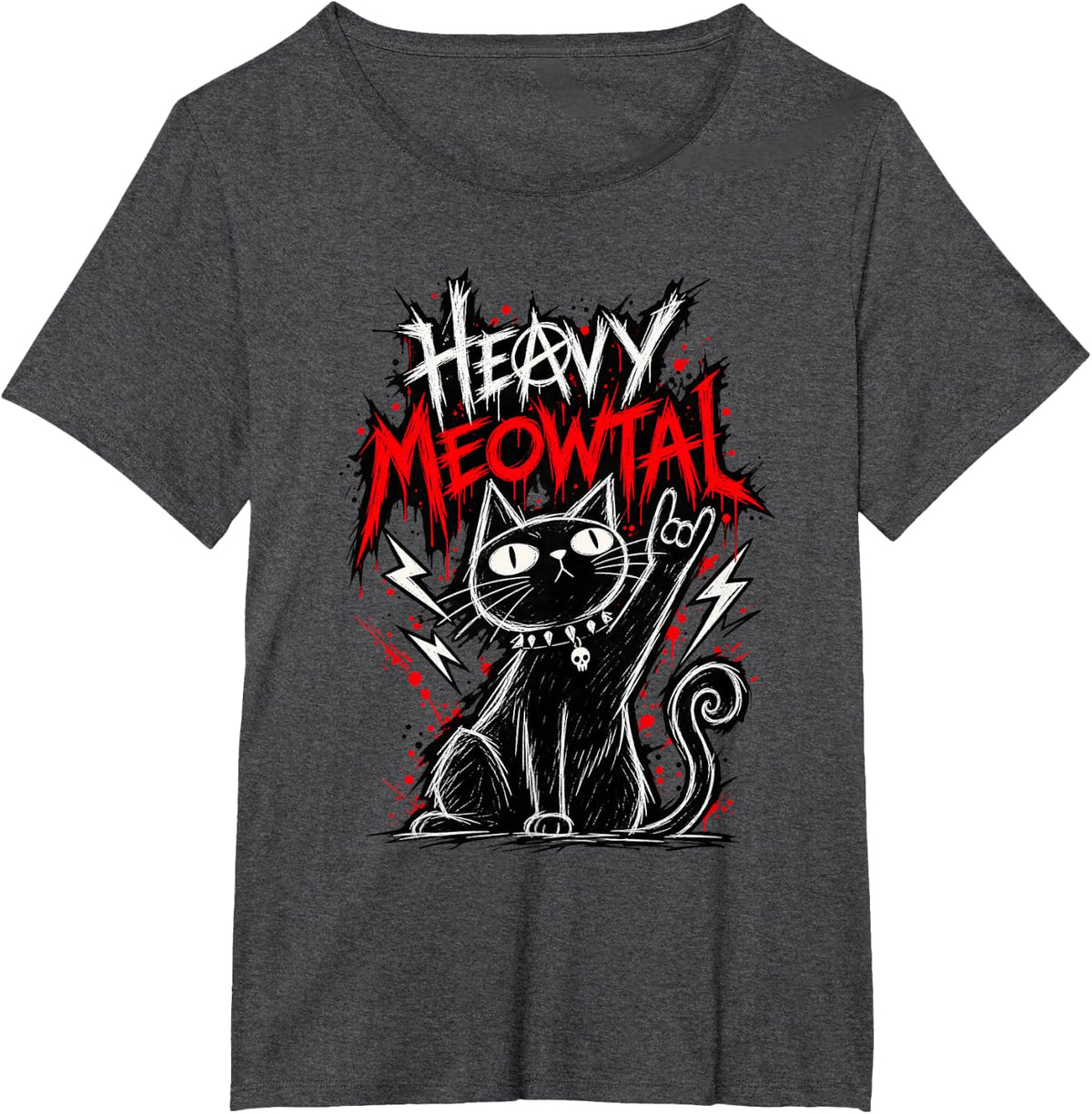 Heavy Metal Cat Heavy MEOWTAL Funny Death Metal T-Shirt - Dark Heather Grey