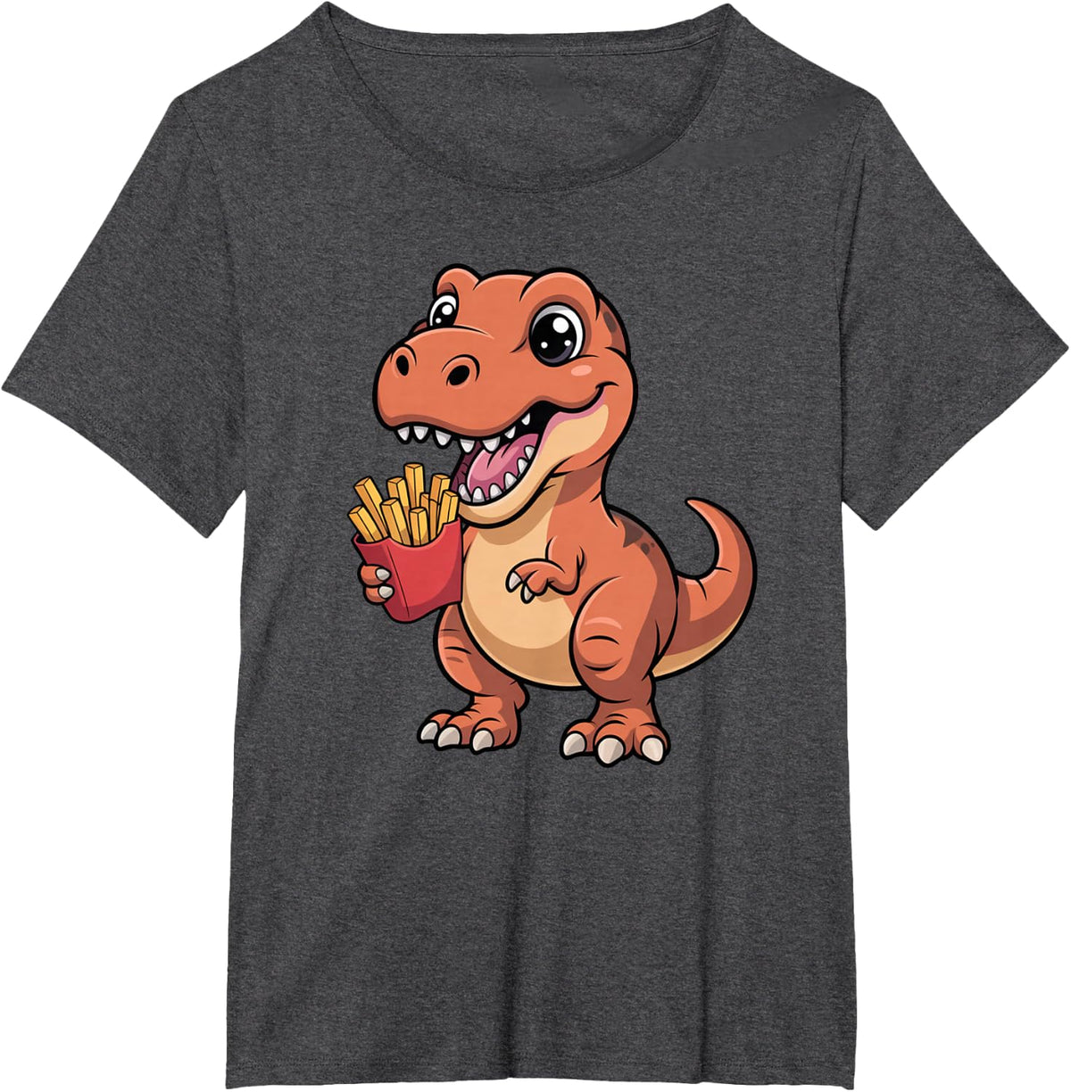 Dinosaur Eating French Fries Shirt Cute T Rex French Fries T-Shirt - Dark Heather Grey