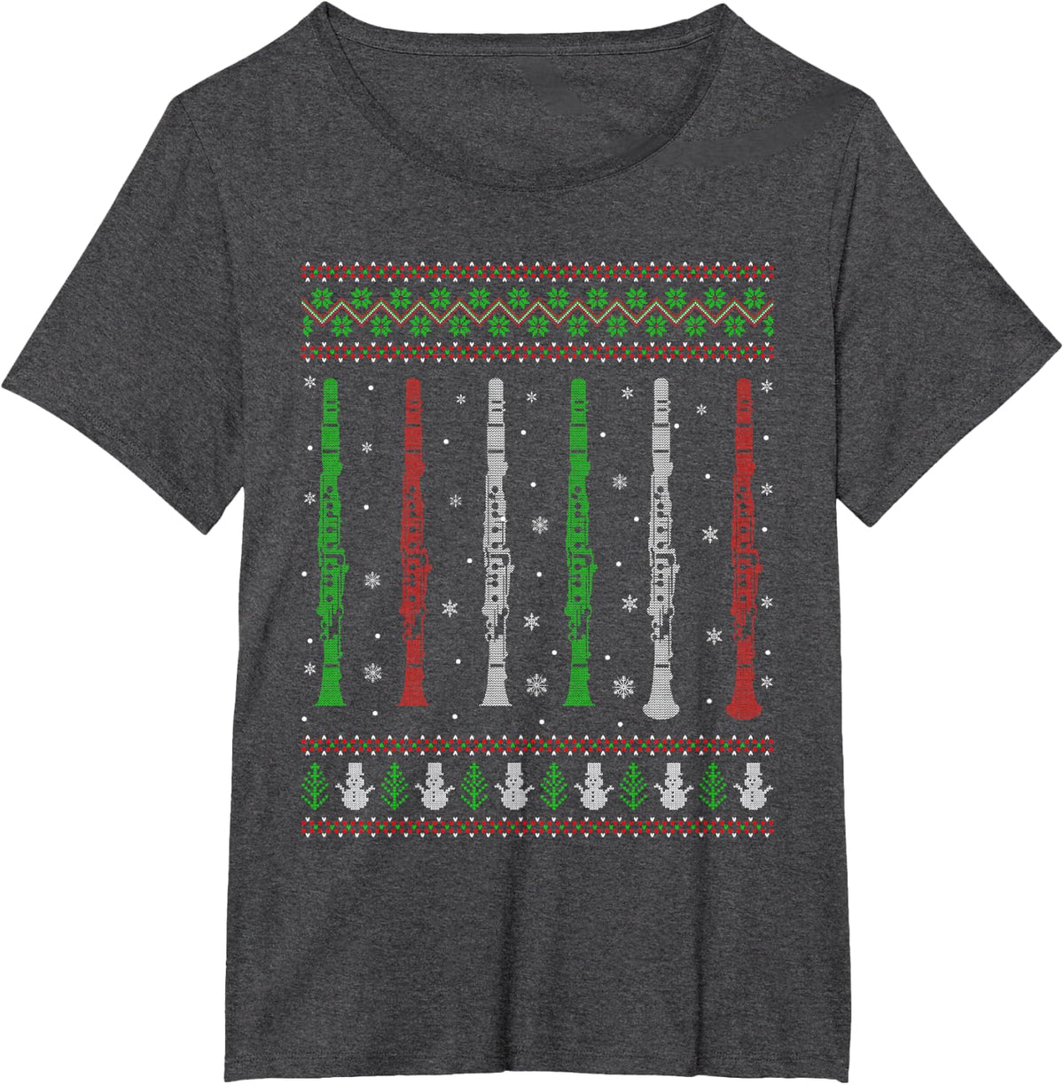 Clarinet Ugly Christmas Sweaters Marching Band Clarinet Xmas T-Shirt - Dark Heather Grey