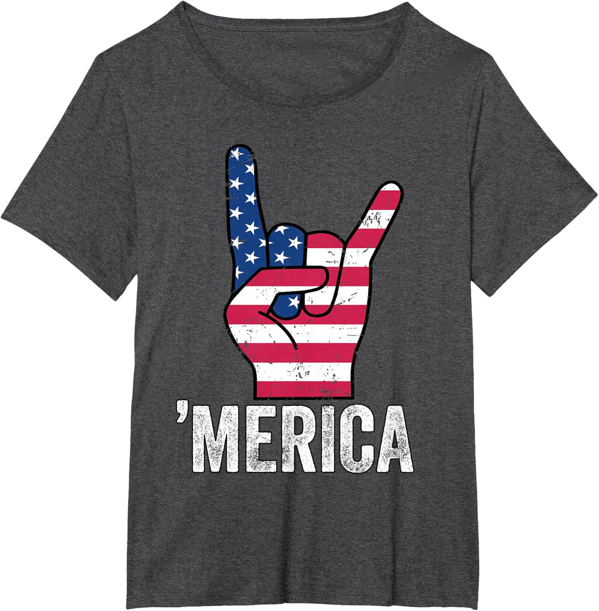 Merica Rock Hand Vintage USA Flag Patriotic T-Shirt - Dark Heather Grey