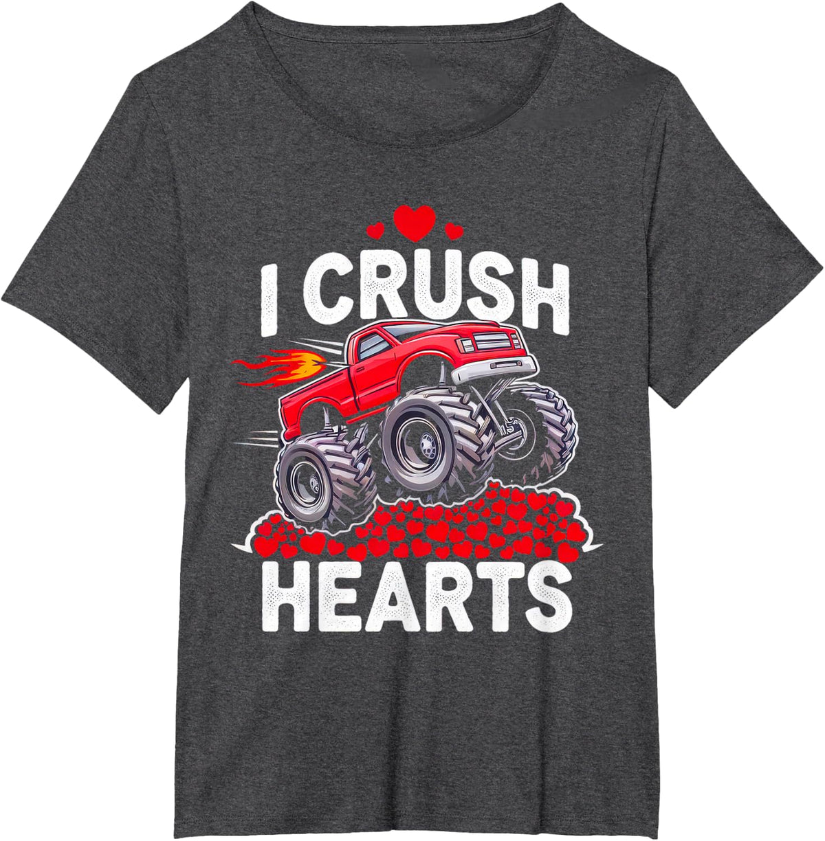 Valentines Day Monster Truck Boys Kids I Crush Hearts Truck T-Shirt - Dark Heather Grey