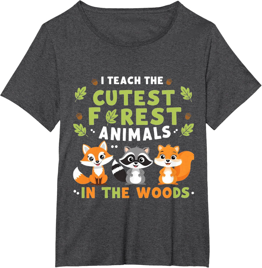 I Teach the cutest Forest Animals In The Woods For Teacher T-Shirt - Dark Heather Grey