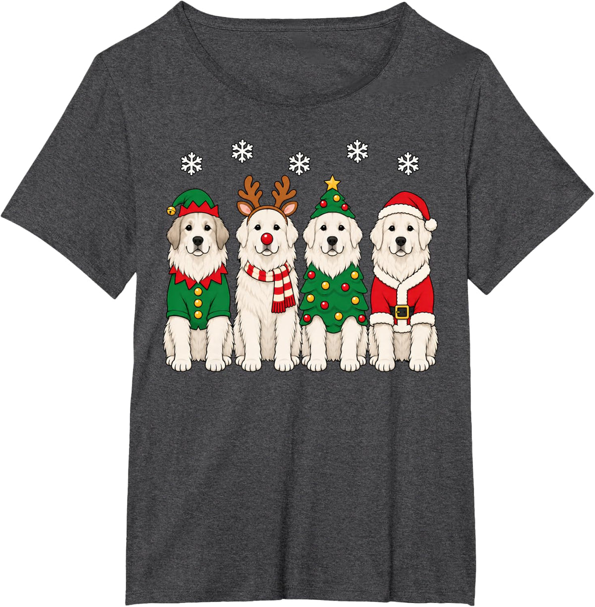 Great Pyrenees Christmas Reindeer Santa Dog Lover T-Shirt - Dark Heather Grey