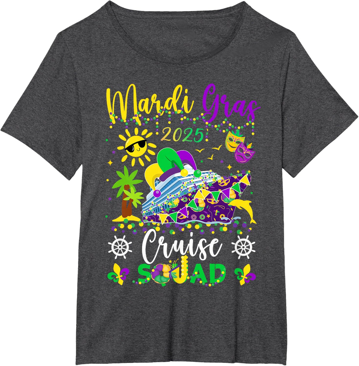 Mardi Gras Cruise Squad 2025 Matching Group Family Vacation T-Shirt - Dark Heather Grey