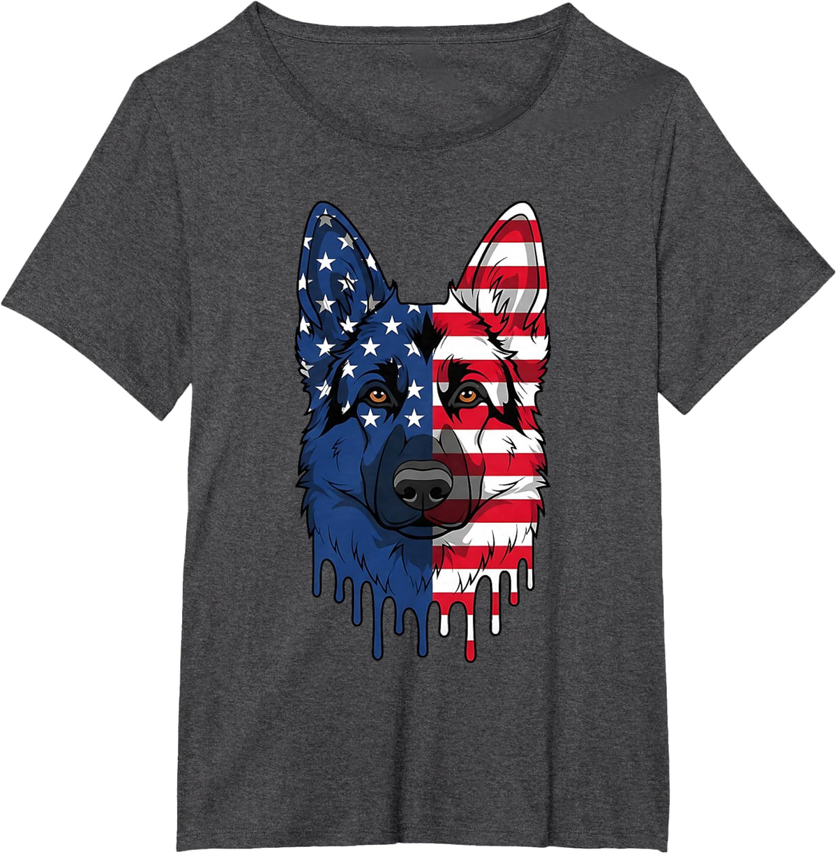 4th of July German Shepherd Dog American Flag Patriotic T-Shirt - Dark Heather Grey