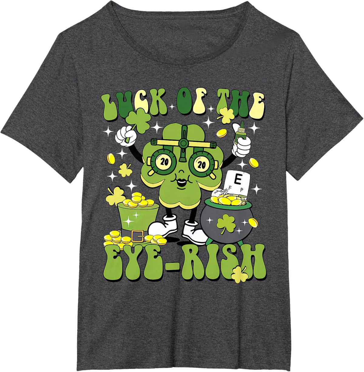 Luck of The Eye-rish Shamrock St Patrick's Day Eye Doctor T-Shirt - Dark Heather Grey